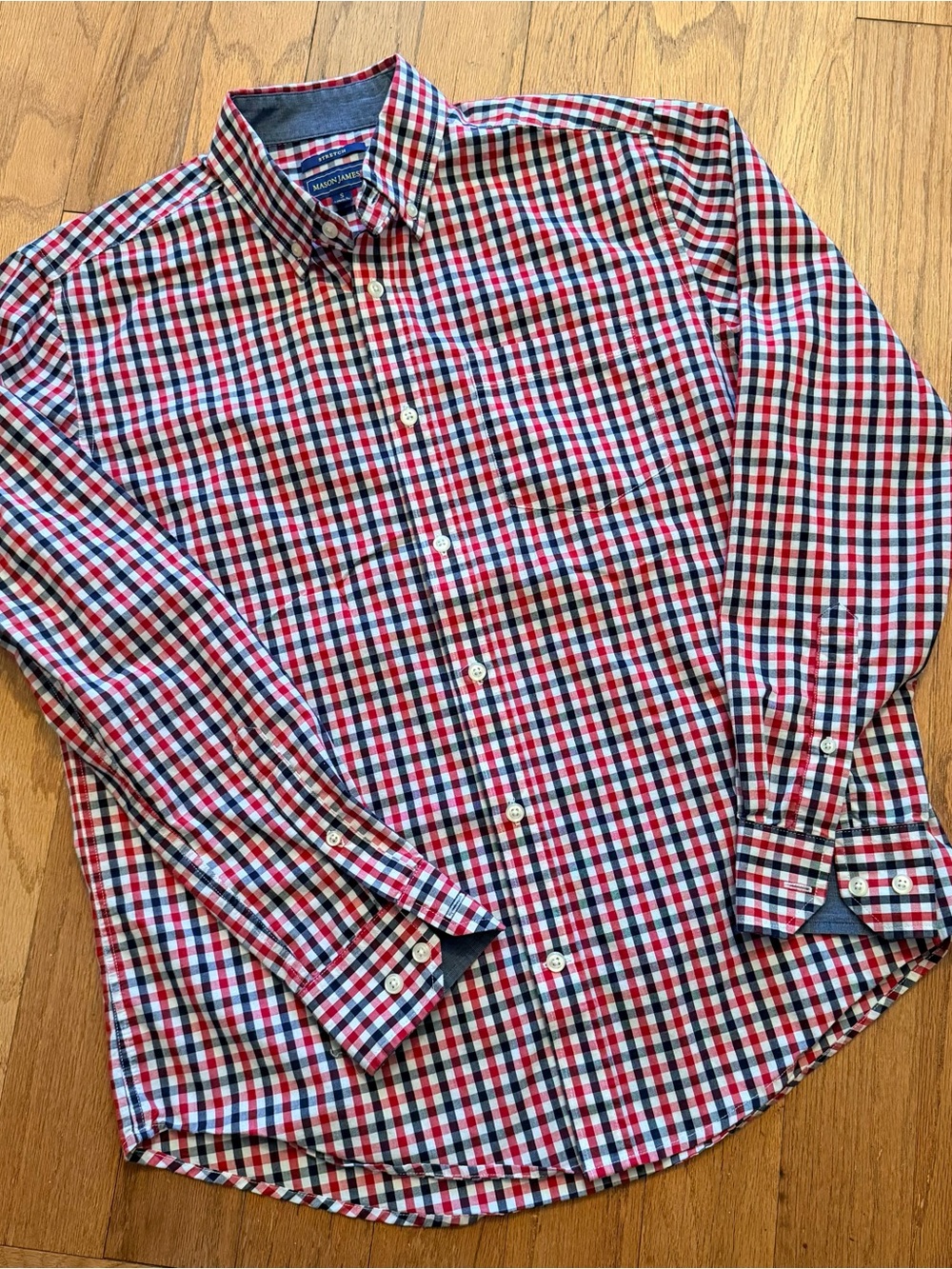 Mason James Men's Patriotic Red White Blue Checkered Long Sleeve Shirt Size S